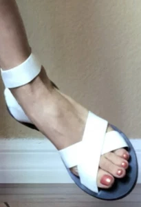 Silence + Noise Alexa weiße Leder/Stoff elastische Sandalen Größe 8 flache Schuhe - Bild 1 von 14