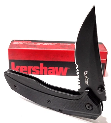 KERSHAW 8320BLKST Black Outright Serrated Spring Open Assisted Pocket Knife EDC - Image 1 of 4