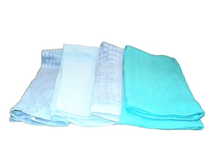 Set of 4 Kitchen Dish Tea Towels 3 Blue, 1 Aqua, Different Sizes NEW - Picture 1 of 4