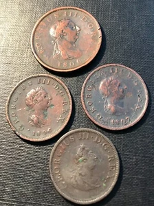4x King George III Copper Penny Half Pennies 1805 Hibernia 1806 & 1807 See Pic's - Picture 1 of 2