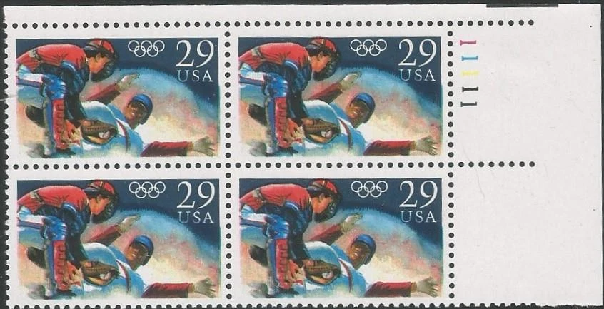 Plate Block of 4 stamps - Scott 2619 - 29 cent - Olympic Baseball - 1992 - MNH - Image 1 of 1