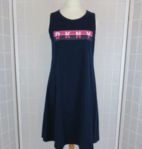 DKNY Tank Dress Size S UK 8 Navy Sleeveless Logo Print Short 100% Cotton Jersey - Picture 1 of 13