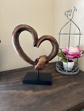 12" Wooden Hand Carved Abstract Sculpture Statue "Heart And Knot”Gift Home Decor