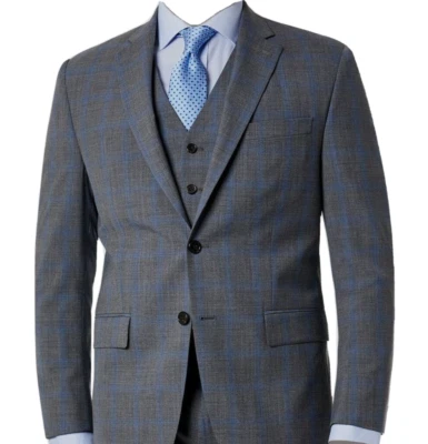 Ralph Lauren mens UltraFlex Windowpane plaid Suit Jacket -size 42S -Grey / Blue - Image 1 of 4
