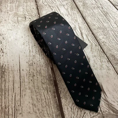 Hugo Boss Mens Tie Black Silk Abstract Paisley Made in Italy Slim 2.5" Formal — 第 1/4 张图片
