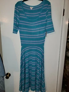 Lularoe Nicole Womens Small Blue Stripe Dress New With Tag NWT - Picture 1 of 4