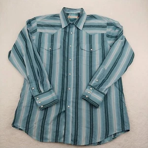 Roper Men’s Sz L Pearl Snap Blue and White Long Sleeve Pockets Western Cowboy - Picture 1 of 11