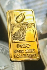 Barra de plata de 24 kt de oro IDAHO 43rd State ¡Como nueva! - Imagen 1 de 3
