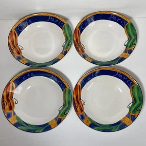 Juego de 4 cuencos de sopa ovalados Sango Café Paris 4914 7 3/4" x 7 1/4" 1994 vintage - Imagen 1 de 17
