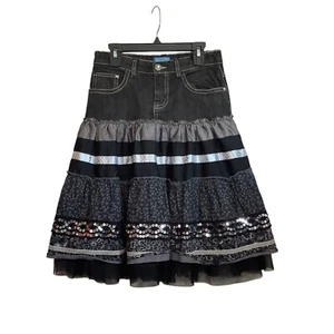The Children's Place Western Denim Stretch Ruffle Tiered Skirt Sequin Girl Sz 10 - Picture 1 of 10