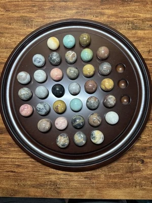 Bombay Company Wood Solitaire Game 34 Large Heavy Marbles 13.5” Board - Image 1 of 4