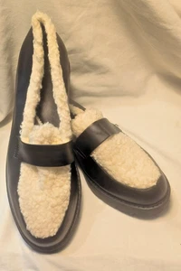Just Fab Black Lug Sole Leli Sherpa Velour Loafers Sz. 11`M - Picture 1 of 5