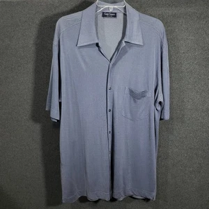 Gran Sasso Button Up Shirt Mens XL Blue Viscose Knit Short Sleeve Vintage - Picture 1 of 10