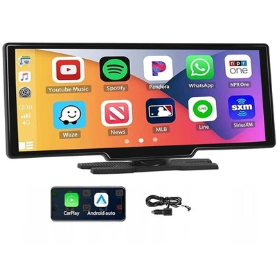 LEEKOOLUU 10.26" 1080P Portable Apple CarPlay Android Auto Car Stereo Radio FM Bluetooth