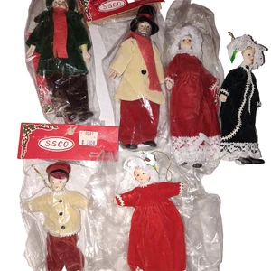 Vintage 1970er SSCO viktorianische Caroler Puppen 6er Set - handgefertigter Filz & Spitze - Bild 1 von 3