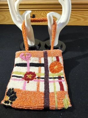 Bolso de mano geométrico Sun & Sea con cuentas de vidrio viral naranja rojo verano India monedero Foto 1 de 4