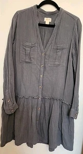 ANTHROPOLOGIE MAEVE Tunic Dress Katie Textured Utility Button Front Size 10 Blue - Picture 1 of 12