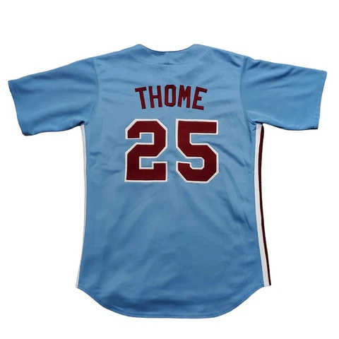 READ Jim Thome Philadelphia Phillies Majestic Jersey Large 80s Blue Cooperstown Cover