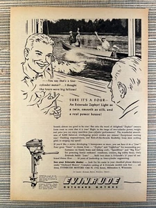 Motor fueraborda Evinrude Zephyr 4 cilindros Milwaukee WI 1946 anuncio impreso vintage - Imagen 1 de 1