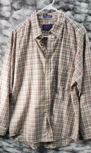 Pendleton Shirt Mens L Beige Plaid 100% Virgin Wool Button Up USA Vintage - Picture 1 of 6
