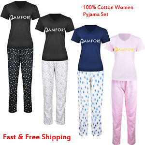 Ladies Pyjama Set Women's Cotton Floral Summer Short Sleeve Full Length Pjs S-XL