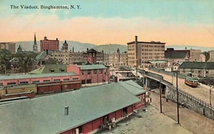 NY Binghamton New York-The Viaduct Street Car-Vintage c1910 Postcard (E15) - Picture 1 of 3