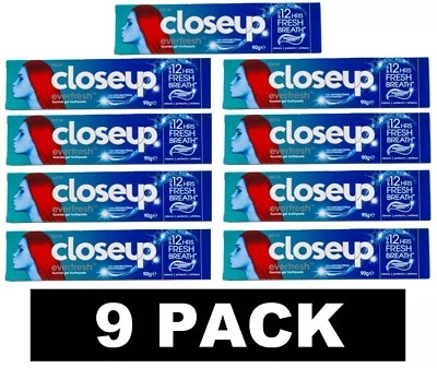 9 x CLOSEUP 90g TOOTHPASTE EVERFRESH PEPPERMINT DROPS 12Hr FRESH BREATH New - Image 1 of 4