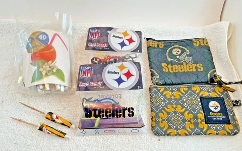 VTG Pittsburg Steelers NFL Coin Purse Logo Bandz Paper Drink Umbrella Pencil Lot Cover