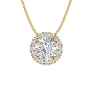 1.3ct Round Cut Halo anniversary Necklace Pendant 18" chain 14k Yellow Gold - Picture 1 of 11