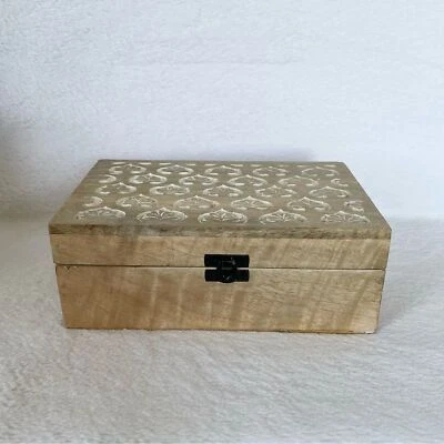 Wood Engraved Pattern Keepsake Jewelry Box Home Decor Storage - Image 1 of 4