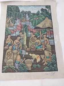 Indonesisches Bild handbemalt 70er Jahre signiert Loki Volkskunst Sammlerstück - Bild 1 von 24