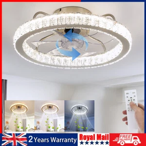 LED Crystal Ceiling Fan Light Dimmable Fan Ceiling Lamp Quiet W/ Remote Control - Picture 1 of 12