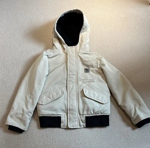 Abercrombie Kids Tan Hooded Fleece Lined Cozy Winter Coat Bomber Jacket Size 7/8 - Picture 1 of 10