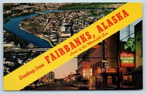 Postcard AK Alaska Banner Greetings From Fairbanks Dual View c1960s Street 2 O08 - Picture 1 of 2