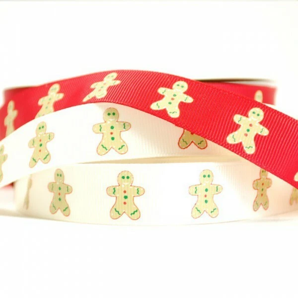 16mm Christmas Festive Gingerbread Man Ribbon Grosgrain - Image 1 of 1