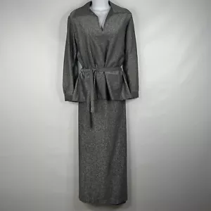 Vintage 70er Disco Avantgarde Silber Lurex Gürtel Bluse Maxi Rock Set Gr. M - Bild 1 von 8