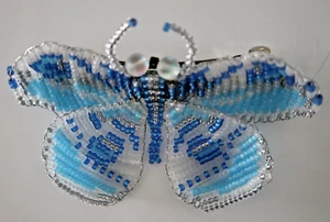 BARRETTE HAND BEADED FRENCH HAIR CLIP BUTTERFLY HAIR ACCESSORY BLUE 4"X3" L - Picture 1 of 3