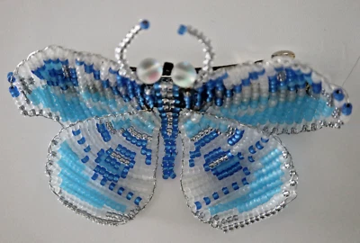CORREATE MANO CUENTAS FRANCÉS PINZA PELO MARIPOSA ACCESORIO PELO AZUL 4"X3" L Foto 1 de 3