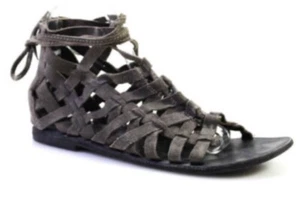 Free People gray suede leather tie around woven gladiator sandals shoes size 7 - Picture 1 of 8