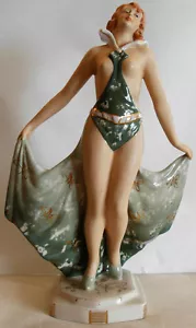 FIGURA DE PORCELANA ART DECO ROYAL DUX CHECOSLOVAQUIA DE UNA MUJER SEMI DESNUDA - Imagen 1 de 11