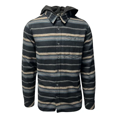 O'Neill Men's Black Flannel Shirt Redmond Hooded Horizontal Striped (S31) - Imagem 1 de 4
