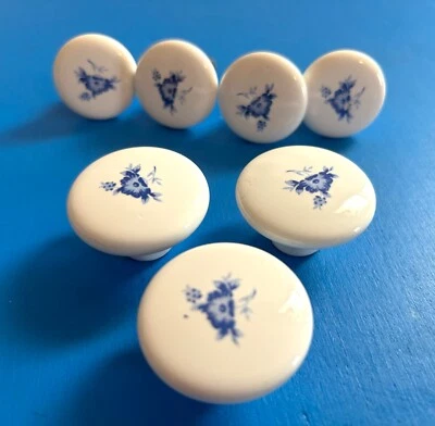 VTG 7  Ceramic White Porcelain Drawer Knob Hardware Pull Cabinet Blue Flower - Image 1 of 4