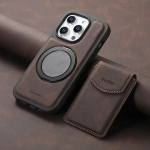 For iPhone 16 15 14 13 12 Magnetic PU Leather Wallet Case with Ring Holder Stand - Picture 1 of 11
