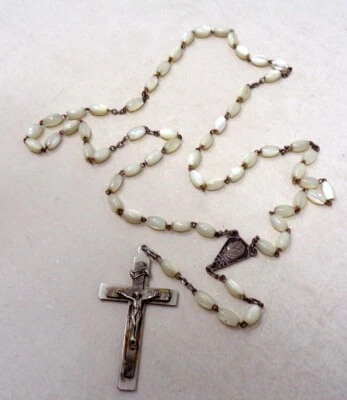 Superbe chapelet ancien en perles de nacre - 44 ctms - Photo 1/3