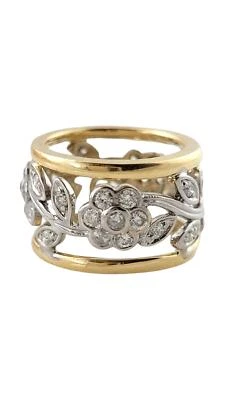 Anillo floral de diamantes de oro amarillo y blanco de 14K banda ancha tamaño 3,5 #16292 Foto 1 de 4