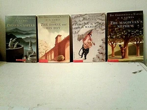 4 Chronicles of Narnia novels-C.S. Lewis-trade sized paperbacks-free shipping - Bild 1 von 1