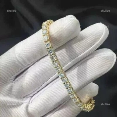 Round Diamond 14K Solid Yellow Gold April Friendship Day Tennis Prong Bracelet - Image 1 of 4