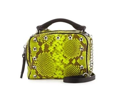 Bandolera Ash Frankie de cuero con tachuelas, serpiente amarilla Foto 1 de 4
