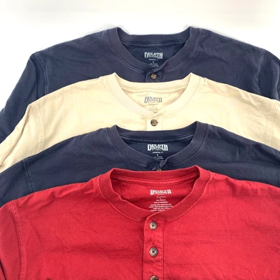 Lote 4 Camisas Duluth Trading Para Hombres L Calce Relajado Cola Larga Henley Botón Manga Corta Foto 1 de 4