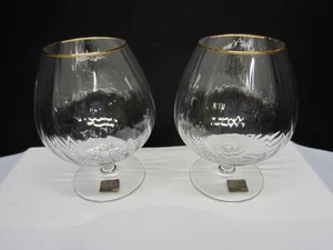 Set/2 MIKASA  Austria Lead Crystal LYRIC  Optic Rib Balloon Brandy Snifters NOS - Picture 1 of 6